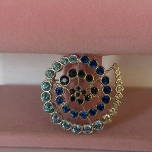 Swarovski Shades Of Blue Crystal Spiral Brooch Swan Signed